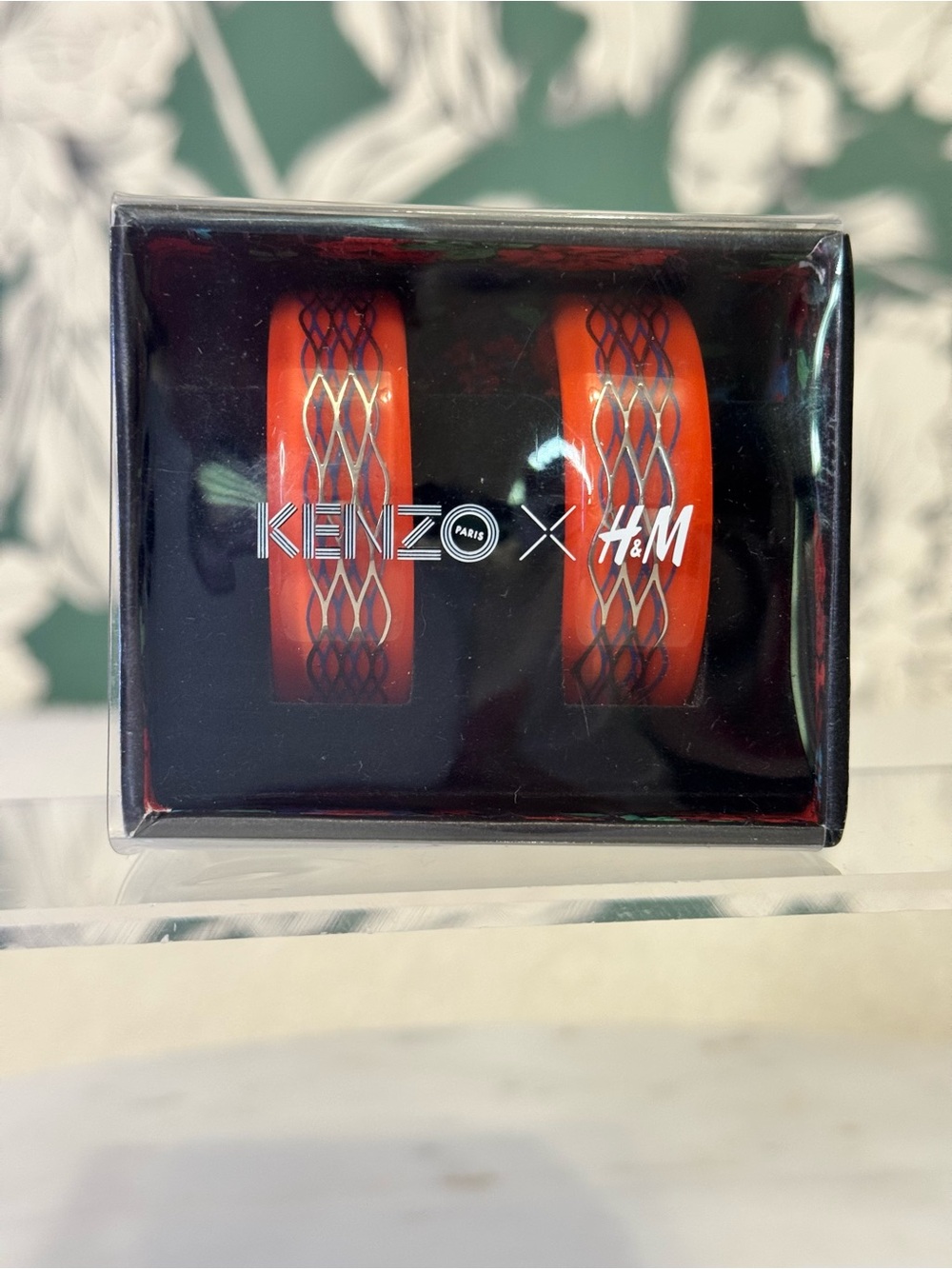 Kenzo x H&M Limited Edition Orange Patterned Hoop Earrings EUC in Box